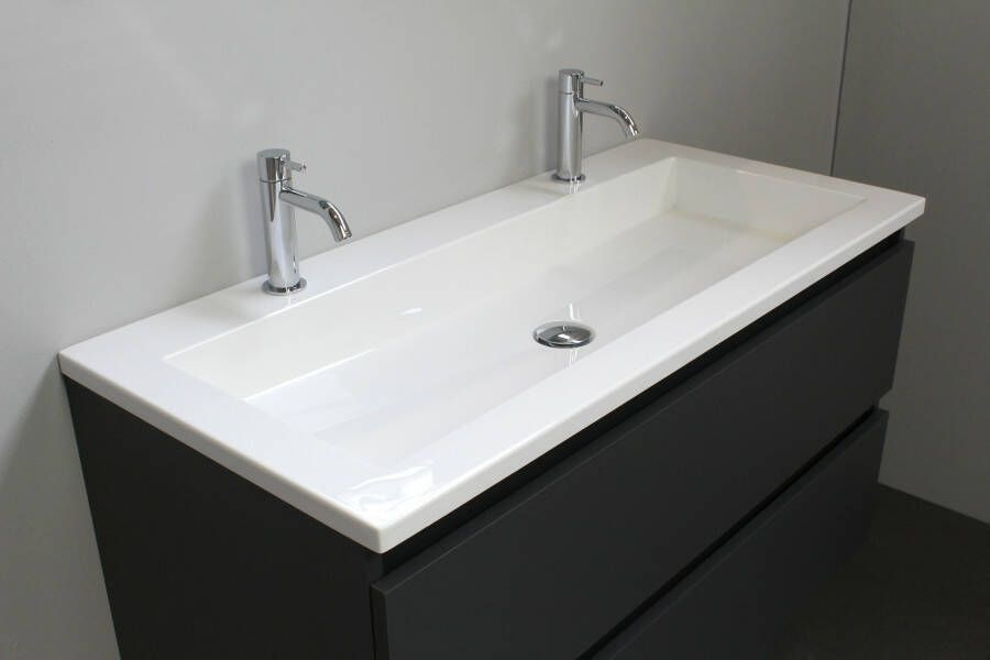 Bewonen Luuk badmeubel 100cm acryl wastafel 2 kraangaten mat antraciet met LED spiegel geassembleerd