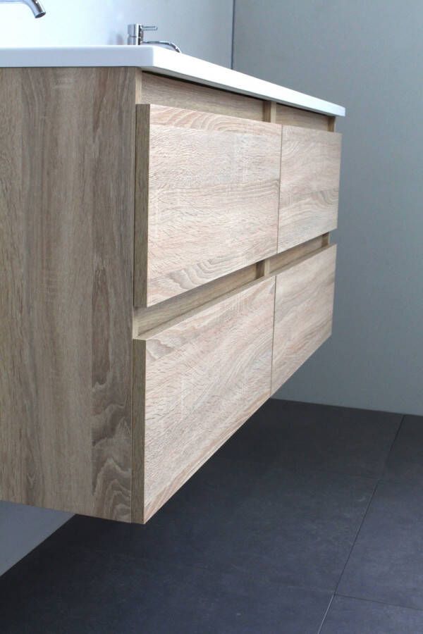 Bewonen Luuk badmeubel 120cm acryl wastafel 2 kraangaten eiken met spiegelkast