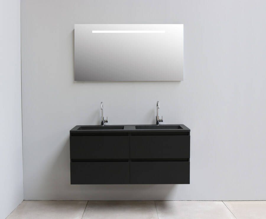 Bewonen Luuk badmeubel 120cm acryl wastafel Slade zwart 2 kraangaten mat zwart met LED spiegel geassembleerd