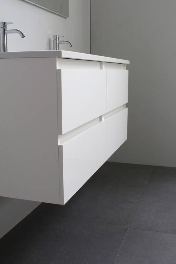 Bewonen Luuk badmeubel 120cm keramische wastafel 2 kraangaten hoogglans wit met spiegelkast bouwpakket