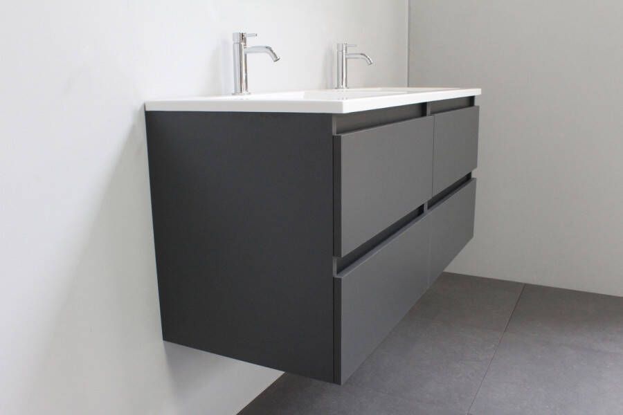 Bewonen Luuk badmeubel 120cm keramische wastafel 2 kraangaten mat antraciet met spiegel bouwpakket