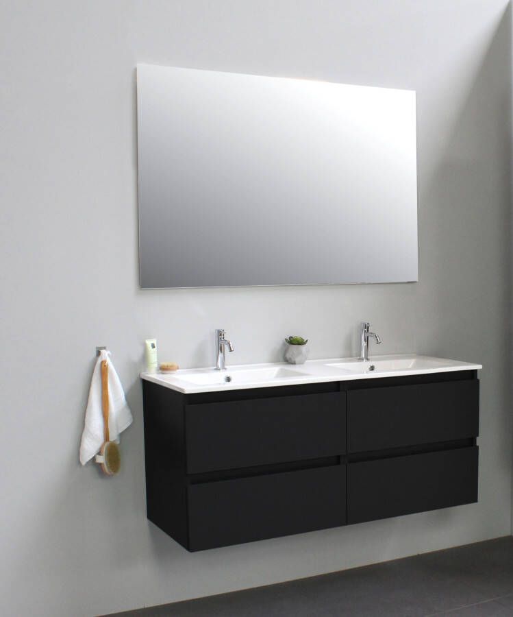 Bewonen Luuk badmeubel 120cm keramische wastafel 2 kraangaten mat zwart zonder spiegel geassembleerd