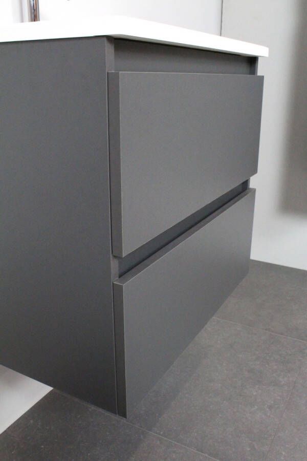Bewonen Luuk badmeubel 60cm keramische wastafel 1 kraangat mat antraciet met spiegelkast