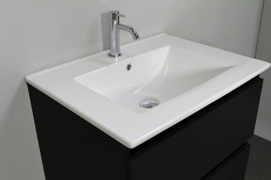 Bewonen Luuk badmeubel 60cm keramische wastafel 1 kraangat mat zwart met spiegelkast geassembleerd