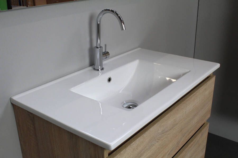 Bewonen Luuk badmeubel 80cm keramische wastafel 1 kraangat eiken met spiegelkast bouwpakket