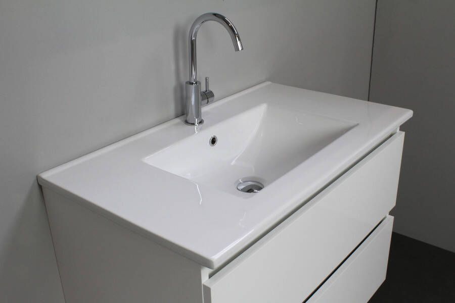 Bewonen Luuk badmeubel 80cm keramische wastafel 1 kraangat hoogglans wit met spiegel