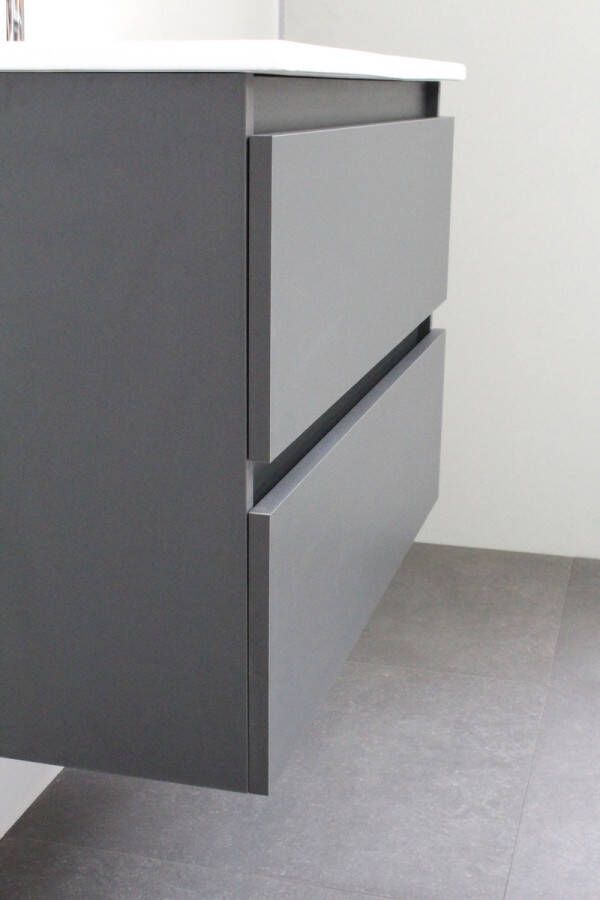 Bewonen Luuk badmeubel 80cm keramische wastafel 1 kraangat mat antraciet met spiegelkast bouwpakket