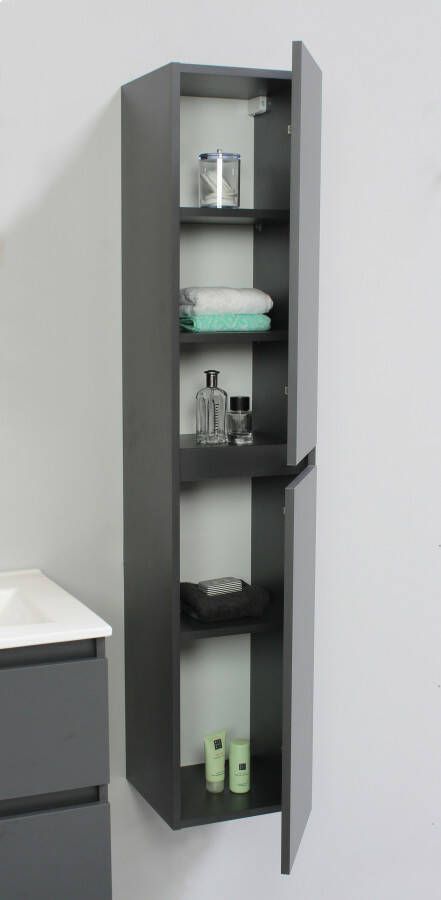 Bewonen Luuk hoge kast 145x30x30cm mat antraciet geassembleerd