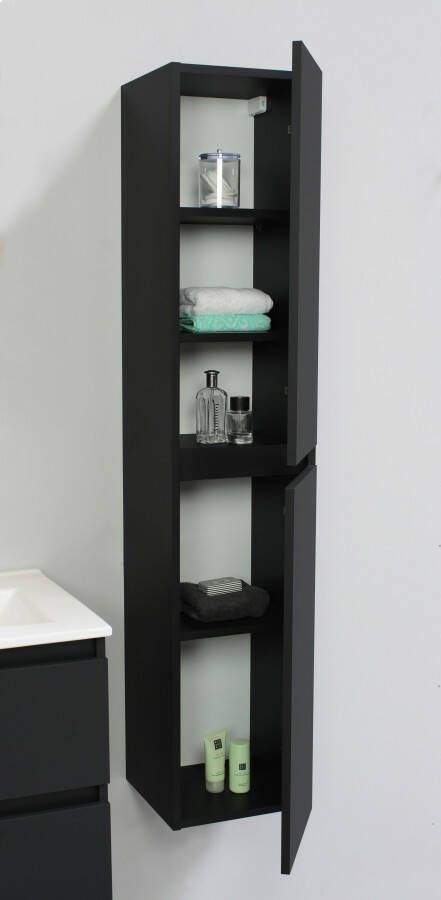 Bewonen Luuk hoge kast 145x30x30cm mat zwart bouwpakket