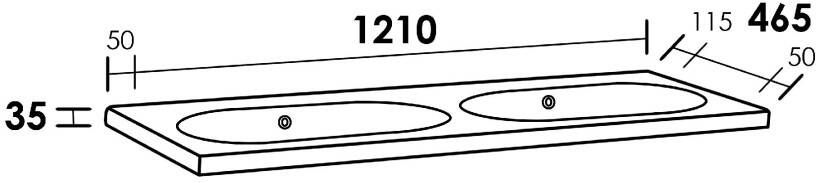 iChoice Palermo dubbele wastafel 121x46 5cm keramiek wit zonder kraangaten