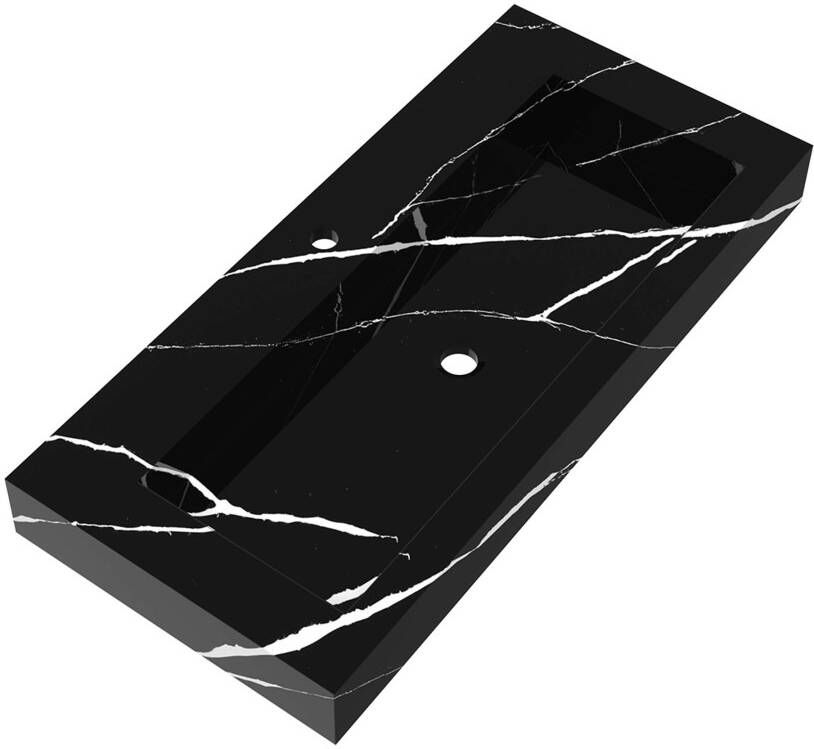 iChoice Solution badmeubelset 100cm mat zwart 2 lades wastafel Nero Marquina 1 kraangat