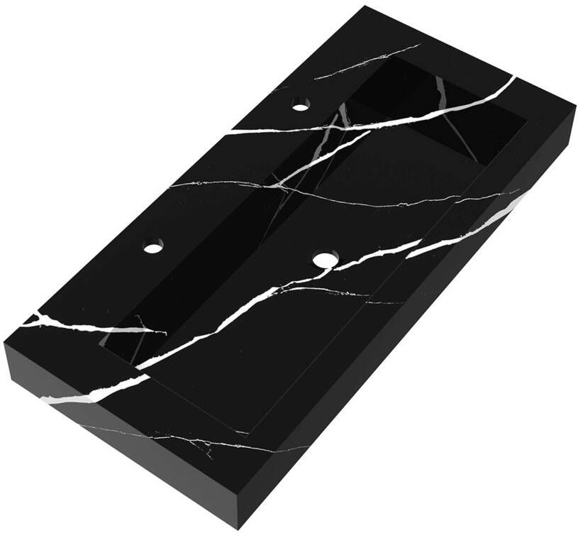 iChoice Solution badmeubelset 100cm mat zwart 2 lades wastafel Nero Marquina 2 kraangaten