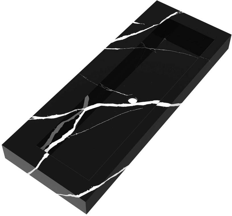 iChoice Solution badmeubelset 120cm mat zwart 2 lades wastafel Nero Marquina enkel 0 kraangaten