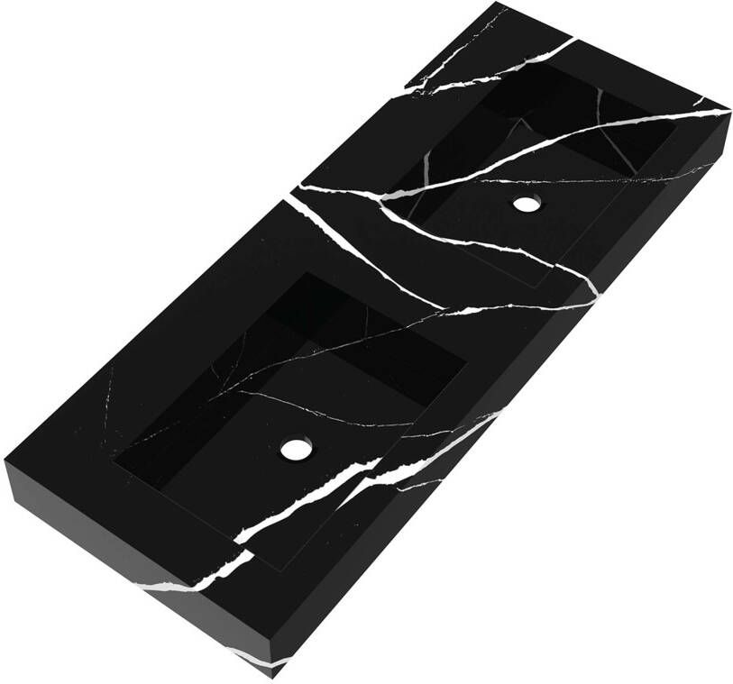 iChoice Solution badmeubelset 120cm mat zwart 4 lades wastafel Nero Marquina dubbel 0 kraangaten