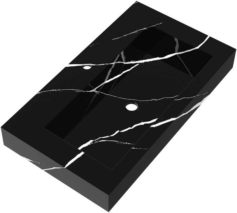 iChoice Solution badmeubelset 80cm mat zwart 2 lades wastafel Nero Marquina 1 kraangat