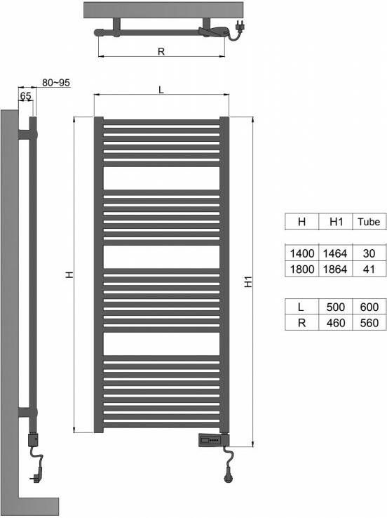 Blinq Altare elektrische handdoekradiator 140x60cm 900w mat grijs