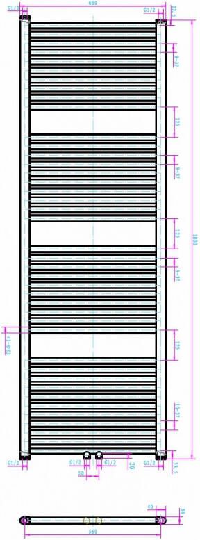 Blinq Altare R handdoekradiator 180 x 60 cm (H X L) grijs metallic
