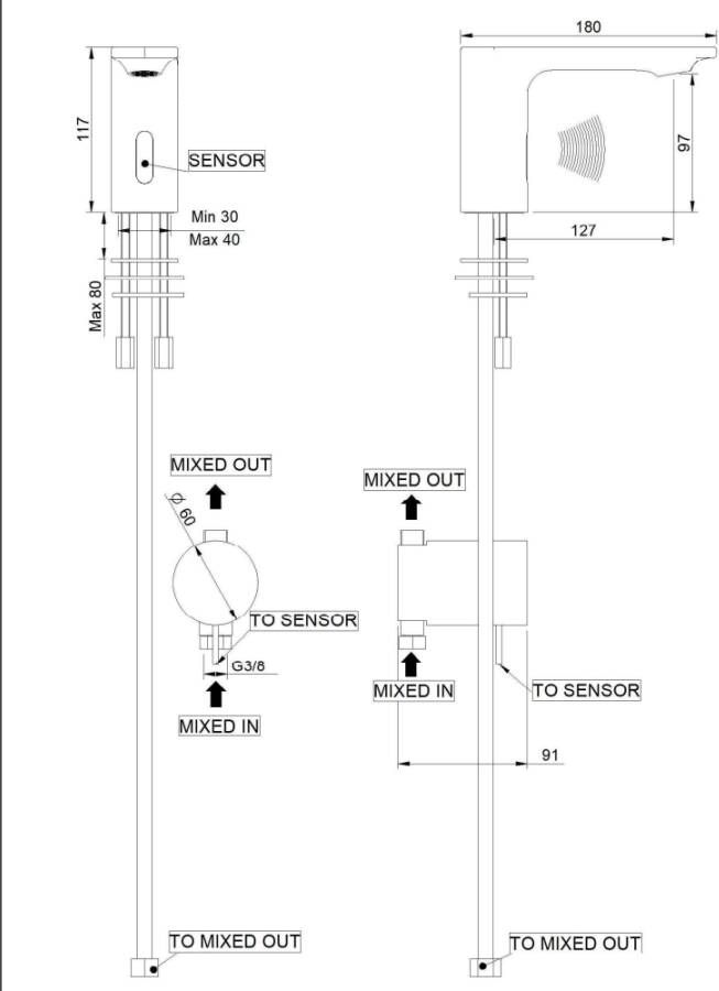 Blinq Amaral elektronische wastafelkraan infrarood 6v mat zwart ral9005