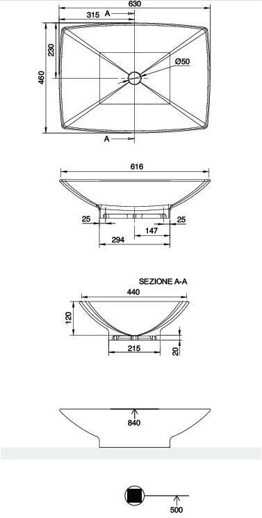 Blinq Ispra opzetwastafel rechthoekig 63x46cm