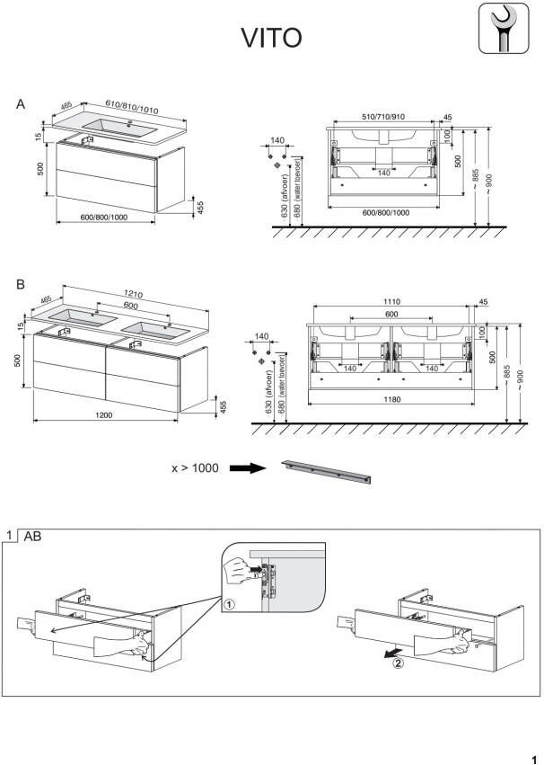 Blinq Veille lade verdeler voor lade 121cm rechts zwart