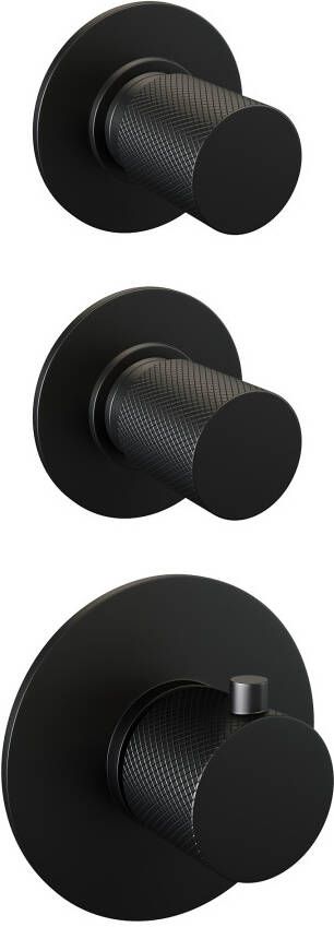Brauer Black Carving thermostatische inbouw doucheset hoofddouche 20cm gebogen wandarm staafhanddouche mat zwart