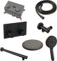 Brauer Black Carving thermostatische inbouw regendouche met drukknoppen SET 55 met 20 cm douchekop en rechte muurarm en 3-standen handdouche en doucheslang en wandaansluitbocht mat zwart - Thumbnail 2