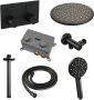 Brauer Black Carving thermostatische inbouw regendouche met drukknoppen SET 60 met 30 cm douchekop en plafondarm en 3-standen handdouche en doucheslang en wandaansluitbocht mat zwart - Thumbnail 3