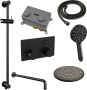 Brauer Black Carving thermostatische inbouw regendouche met drukknoppen SET 69 met 20 cm douchekop en gebogen muurarm en 3-standen handdouche en doucheslang en geïntegreerde glijstang mat zwart - Thumbnail 4