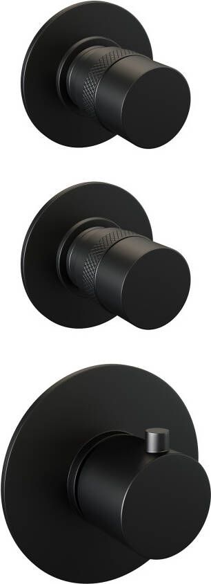 Brauer Black Edition thermostatische inbouw doucheset hoofddouche 20cm wandarm gebogen ronde handdouche mat zwart