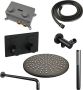 Brauer Black Edition thermostatische inbouw regendouche met drukknoppen SET 52 met 30 cm douchekop en gebogen muurarm en staaf handdouche en doucheslang en wandaansluitbocht mat zwart - Thumbnail 3