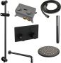 Brauer Black Edition thermostatische inbouw regendouche met drukknoppen SET 63 met 20 cm douchekop en gebogen muurarm en staaf handdouche en doucheslang en geïntegreerde glijstang mat zwart - Thumbnail 3