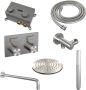 Brauer Brushed Carving thermostatische inbouw regendouche met drukknoppen SET 51 met 20 cm douchekop en gebogen muurarm en staaf handdouche en doucheslang en wandaansluitbocht RVS geborsteld PVD - Thumbnail 2