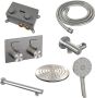 Brauer Brushed Carving thermostatische inbouw regendouche met drukknoppen SET 55 met 20 cm douchekop en rechte muurarm en 3-standen handdouche en doucheslang en wandaansluitbocht RVS geborsteld PVD - Thumbnail 3