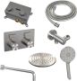 Brauer Brushed Carving thermostatische inbouw regendouche met drukknoppen SET 57 met 20 cm douchekop en gebogen muurarm en 3-standen handdouche en doucheslang en wandaansluitbocht RVS geborsteld PVD - Thumbnail 3