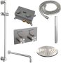 Brauer Brushed Carving thermostatische inbouw regendouche met drukknoppen SET 63 met 20 cm douchekop en gebogen muurarm en staaf handdouche en doucheslang en geïntegreerde glijstang RVS geborsteld PVD - Thumbnail 3