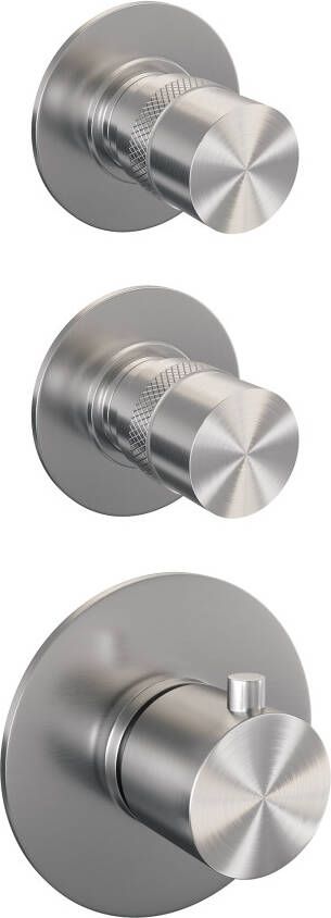 Brauer Brushed Edition thermostatische inbouw doucheset hoofddouche 20cm wandarm gebogen staafhanddouche met glijstang geborsteld RVS PVD