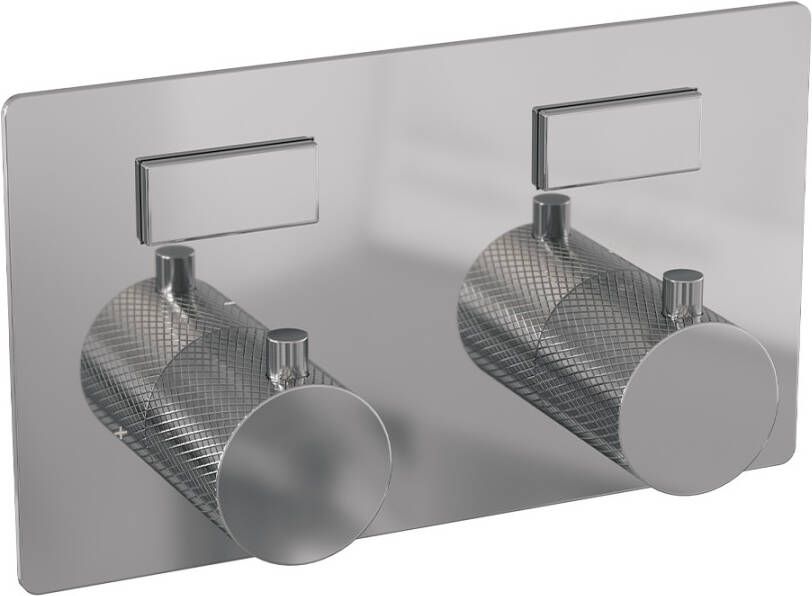 Brauer Chrome Carving thermostatische inbouw regendouche met drukknoppen SET 51 met 20 cm douchekop en gebogen muurarm en staaf handdouche en doucheslang en wandaansluitbocht chroom