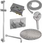 Brauer Chrome Carving thermostatische inbouw regendouche met drukknoppen SET 70 met 30 cm douchekop en gebogen muurarm en 3-standen handdouche en doucheslang en geïntegreerde glijstang chroom - Thumbnail 3