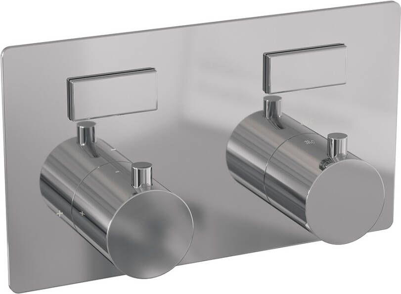 Brauer Chrome Edition thermostatische inbouw badkraan met drukknoppen SET 04 met badvulcombinatie en 3-standen handdouche en doucheslang en wandaansluitbocht chroom