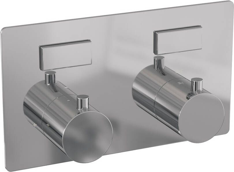 Brauer Chrome Edition thermostatische inbouw regendouche met drukknoppen SET 55 met 20 cm douchekop en rechte muurarm en 3-standen handdouche en doucheslang en wandaansluitbocht chroom