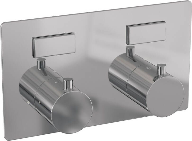 Brauer Chrome Edition thermostatische inbouw regendouche met drukknoppen SET 69 met 20 cm douchekop en gebogen muurarm en 3-standen handdouche en doucheslang en geïntegreerde glijstang chroom