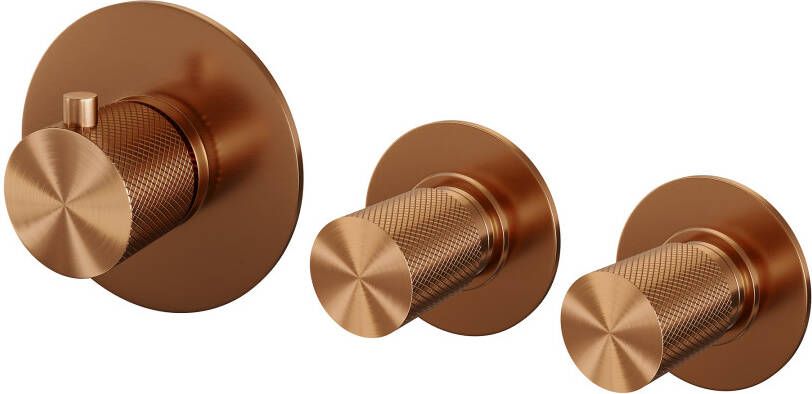 Brauer Copper Carving inbouw badthermostaat met badafvoer vulcombinatie 3-standen handdouche geborsteld koper PVD