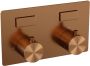 Brauer Copper Carving thermostatische inbouw badkraan met drukknoppen SET 03 met badvulcombinatie en staaf handdouche en doucheslang en wandaansluitbocht koper geborsteld PVD - Thumbnail 3