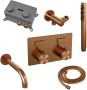 Brauer Copper Carving thermostatische inbouw badkraan met drukknoppen SET 03 met uitloop en staaf handdouche en doucheslang en wandaansluitbocht koper geborsteld PVD - Thumbnail 2