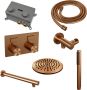 Brauer Copper Carving thermostatische inbouw regendouche met drukknoppen SET 49 met 20 cm douchekop en rechte muurarm en staaf handdouche en doucheslang en wandaansluitbocht koper geborsteld PVD - Thumbnail 3