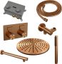 Brauer Copper Carving thermostatische inbouw regendouche met drukknoppen SET 50 met 30 cm douchekop en rechte muurarm en staaf handdouche en doucheslang en wandaansluitbocht koper geborsteld PVD - Thumbnail 3