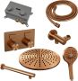 Brauer Copper Carving thermostatische inbouw regendouche met drukknoppen SET 56 met 30 cm douchekop en rechte muurarm en 3-standen handdouche en doucheslang en wandaansluitbocht koper geborsteld PVD - Thumbnail 4