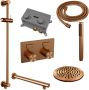 Brauer Copper Carving thermostatische inbouw regendouche met drukknoppen SET 61 met 20 cm douchekop en rechte muurarm en staaf handdouche en doucheslang en geïntegreerde glijstang koper geborsteld PVD - Thumbnail 2