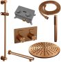 Brauer Copper Carving thermostatische inbouw regendouche met drukknoppen SET 62 met 30 cm douchekop en rechte muurarm en staaf handdouche en doucheslang en geïntegreerde glijstang koper geborsteld PVD - Thumbnail 3