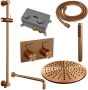 Brauer Copper Carving thermostatische inbouw regendouche met drukknoppen SET 64 met 30 cm douchekop en gebogen muurarm en staaf handdouche en doucheslang en geïntegreerde glijstang koper geborsteld PVD - Thumbnail 3